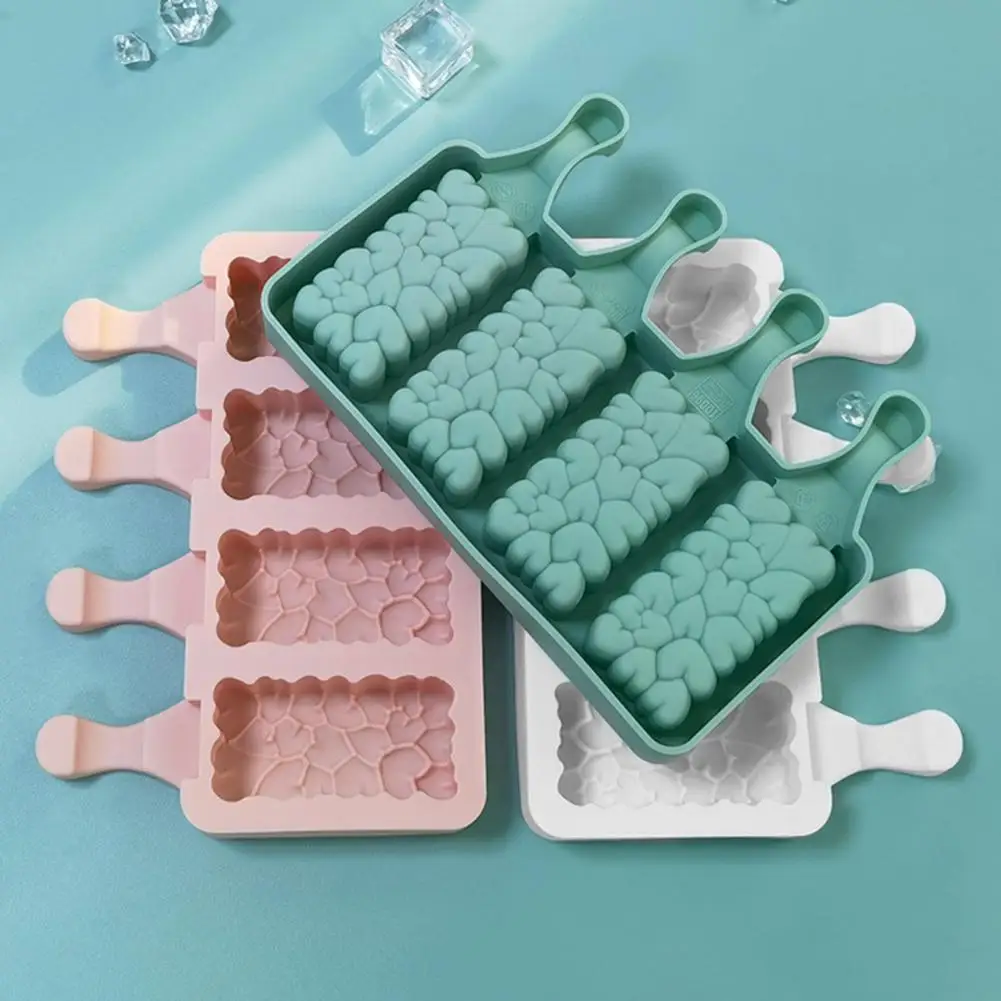 Silicone Ice Cream Popsicle Mold, Ice-lolly Mold, Lidded, 4 Cavities, Silicone Handmade Ice-lolly Mold For Refrigerator