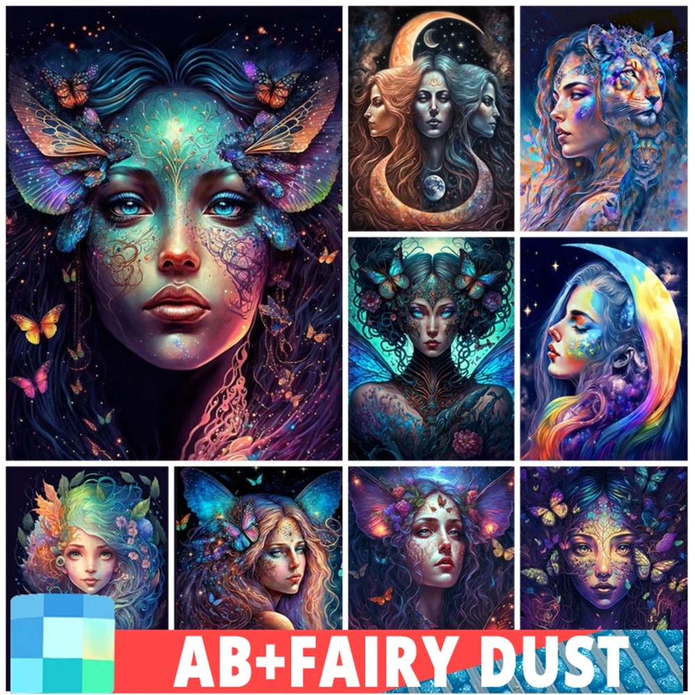 

AB Fairy Dust Butterfly Girl Алмазная картина Новинка 2024 5D Полный дрель Наборы для вышивки крестом Фэнтезийный портрет Вышивка Мозаика Подарок