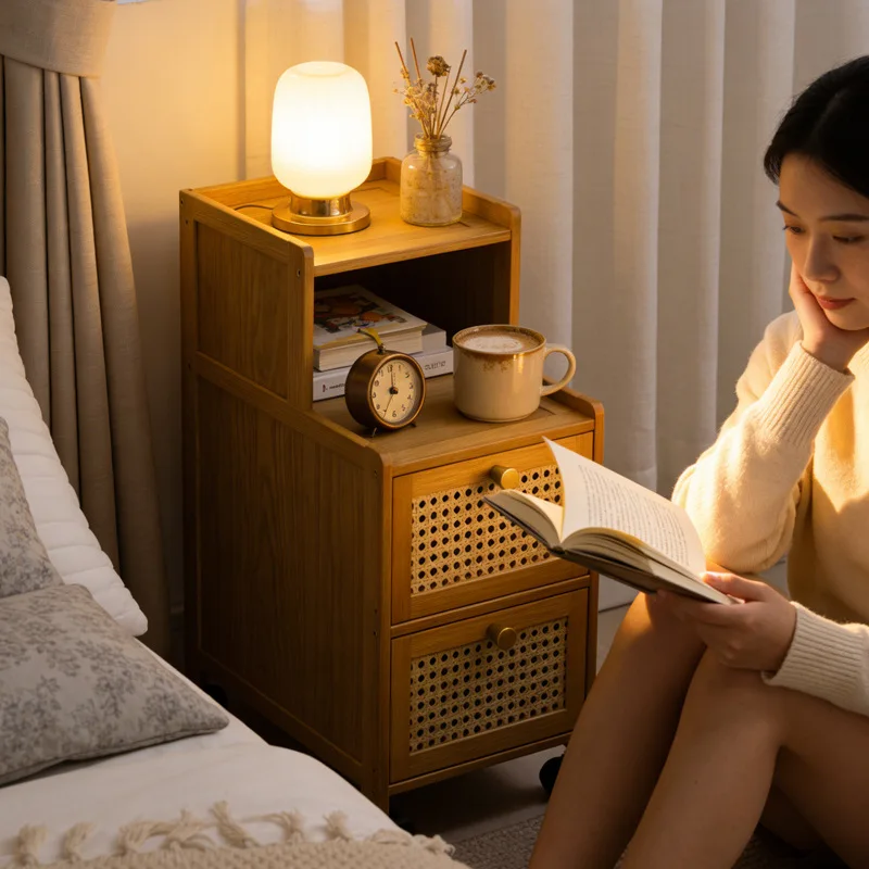

wood bedside table, small mini simple modern rack, ultra-narrow crevice storage cabinet, bedroom very narrow bedside cabinet