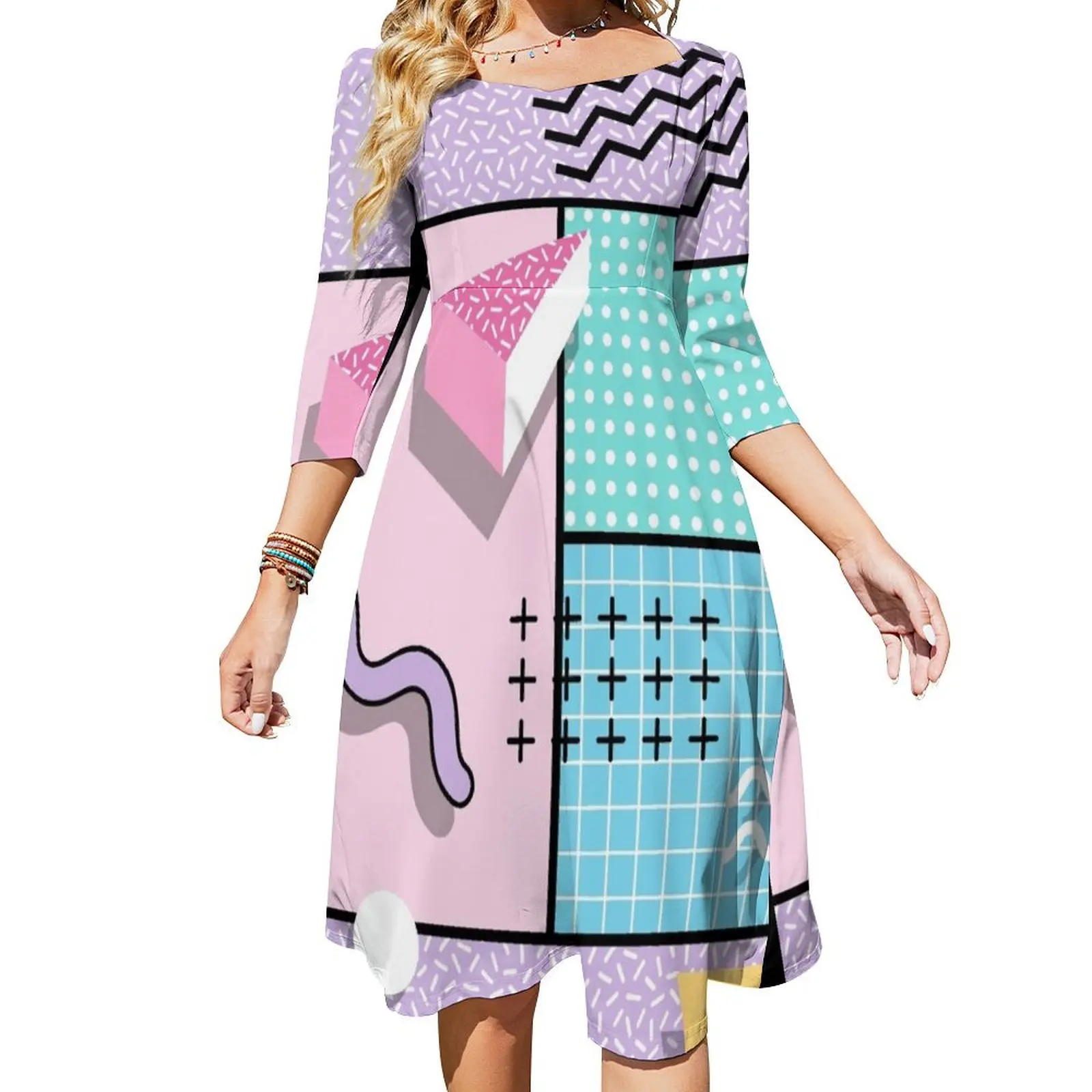 

Memphis Party Flare Dress Dress vintage summer dress womens 2024