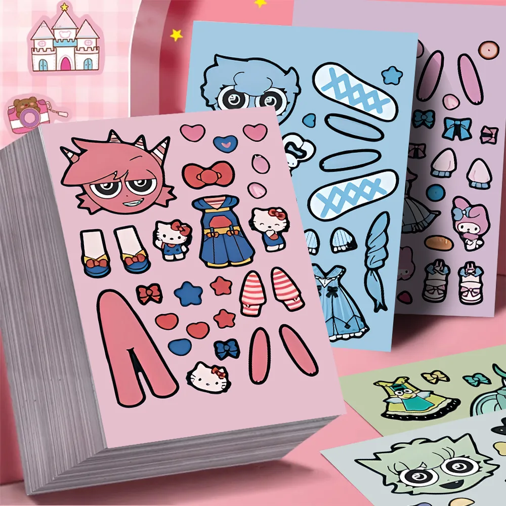 8/16/24sheets Cute Sprunkie Stickers Make Your Own Sprunkie Sticker Make A Face Stickers Kids Game Cartoon DIY Party Supplies