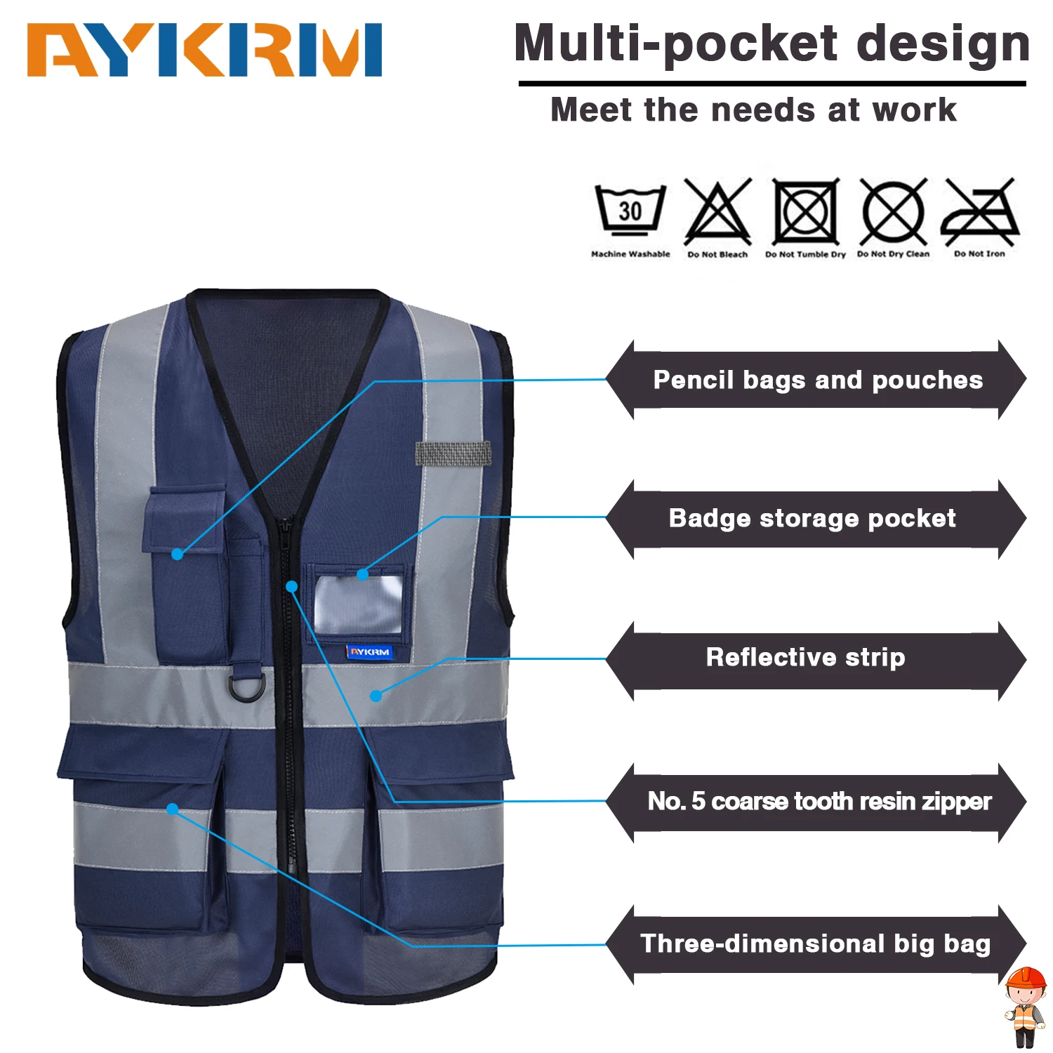 AYKRM 21 Colour （XS-8XL) Hi Vis Viz High Visibility Reflective Zip Pocket Security Waistcoats Jacket Workwear Vests