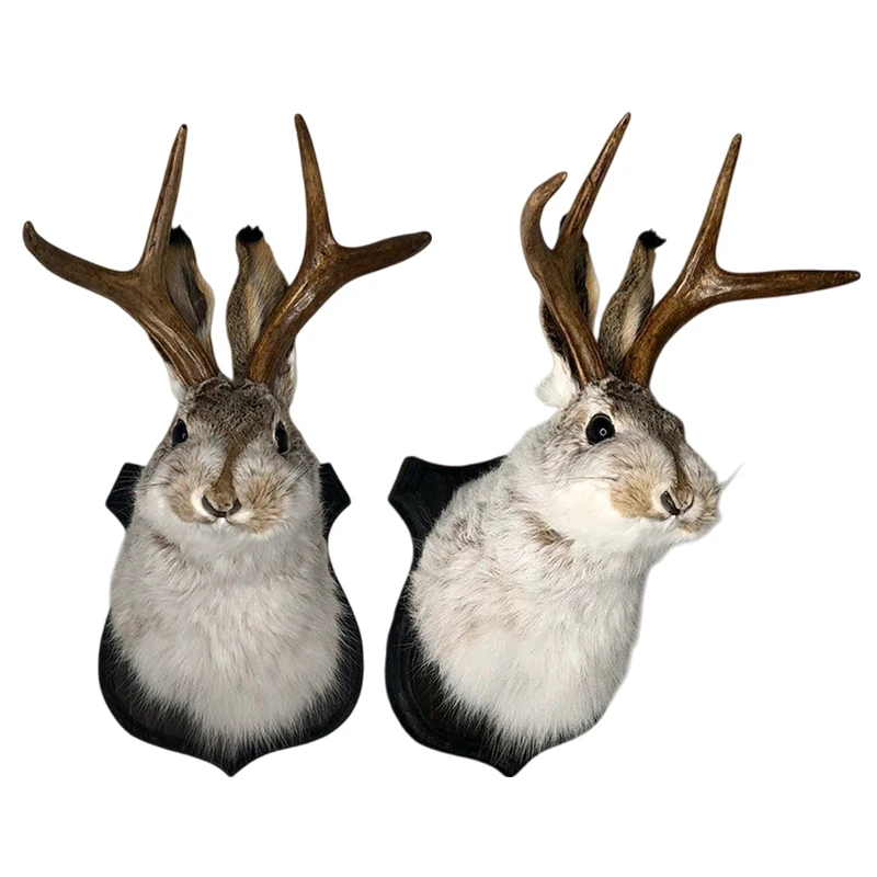 Slaapkamer Sculptuur Bunny Head Gewei Muur Hangende Decoratie Ambachten Harig Konijn Dier Muurbevestiging Hanger Pasen Decoratie - afbeelding 2