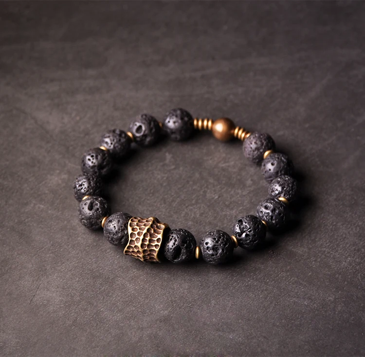 سوار من حجر الحمم البركانية المصنوع يدويًا من حجر الحمم البركانية، هدية عيد ميلاد كبيرة أصلية من Street Marvel Dark Strand له