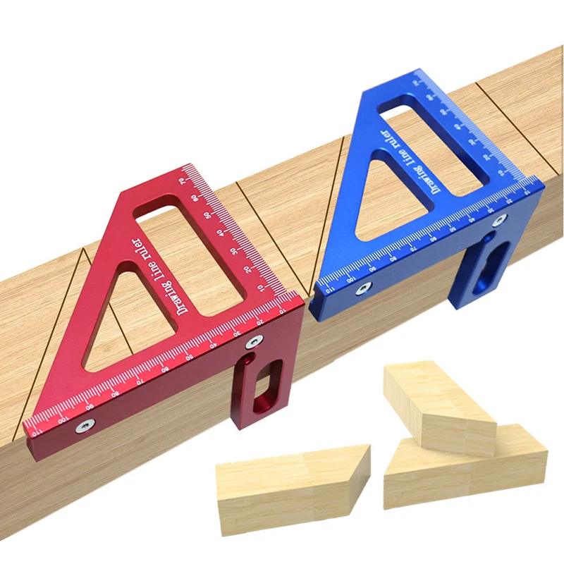 3D Multi Angle Layout Aluminum Alloy Red Miter Triangle Ruler 45°/90° Woodworking Square Protractor Measuring Tools