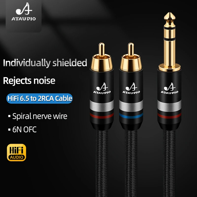 High Quality HiFi 6.5 to 2RCA Cable 6N OFC for Mixing Console Amplifier Subwoofer Y Splitter Audiophile RCA Audio Cable