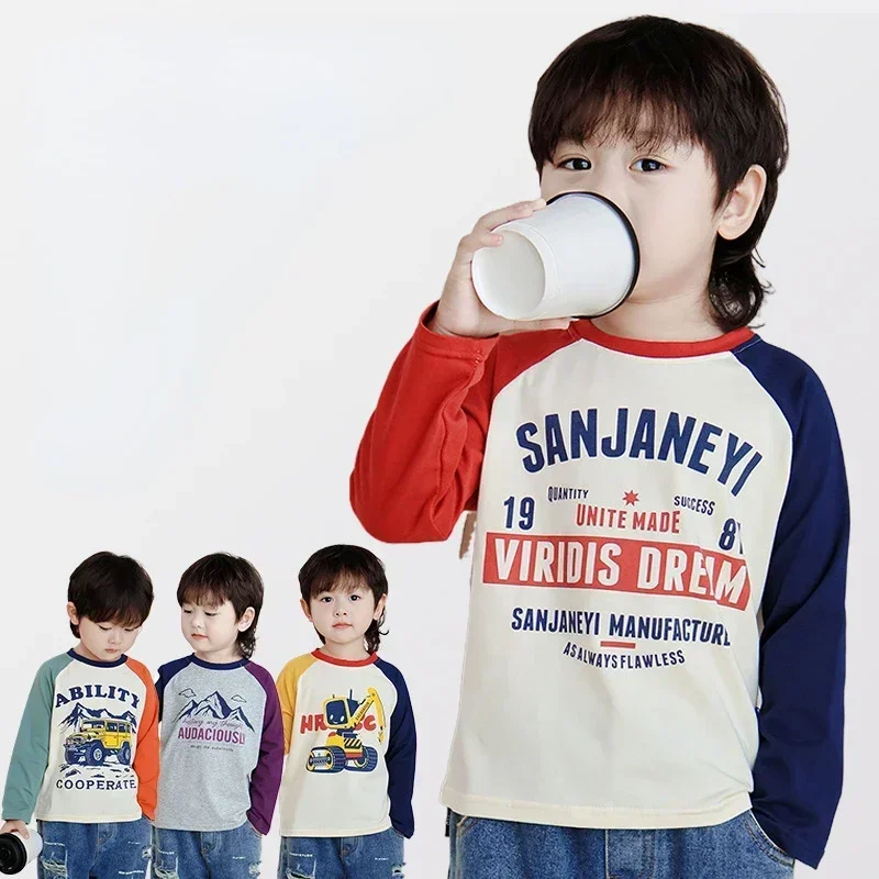 Baby Boys Long Sleeved T-shirt Kids Cartoon Printed Pullover Teens Bottoming 2024 Spring Autumn Children's Clothing Fashion