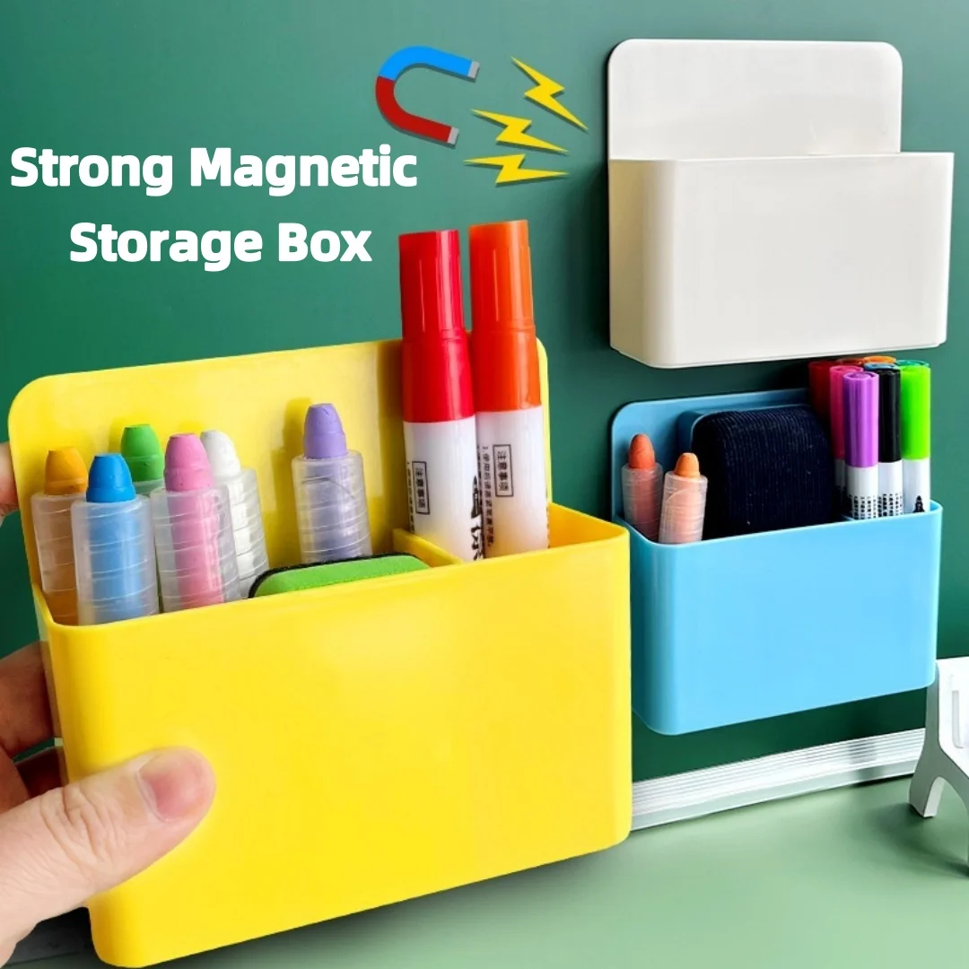 Magnetic Pen Holder Storage Box,Multi-Compartment ABS Plastic Organizer for Chalkboard Whiteboard,Marker Caddy for School Office