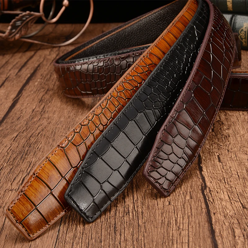 Head layer cowhide crocodile pattern business and leisure automatic buckle belt body Mens belt without buckle head