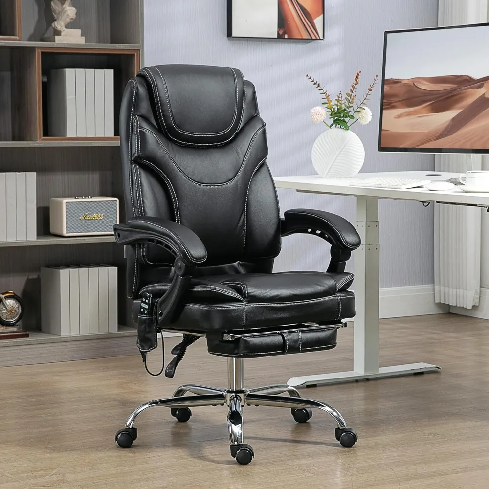 

PU Leather Vibrating Massage Office Chair with 6-Point Heated Reclining Computer Chair, Adjustable Height, Foot Pedal - Black