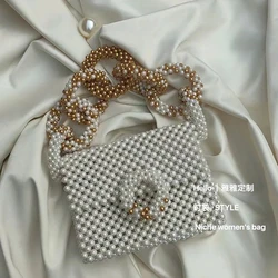 Vintage Texture Pearl Women's Bag Handmade Bead Weaving Fashionable Single Shoulder Handbag Banquet Bags 2024 New Customization
