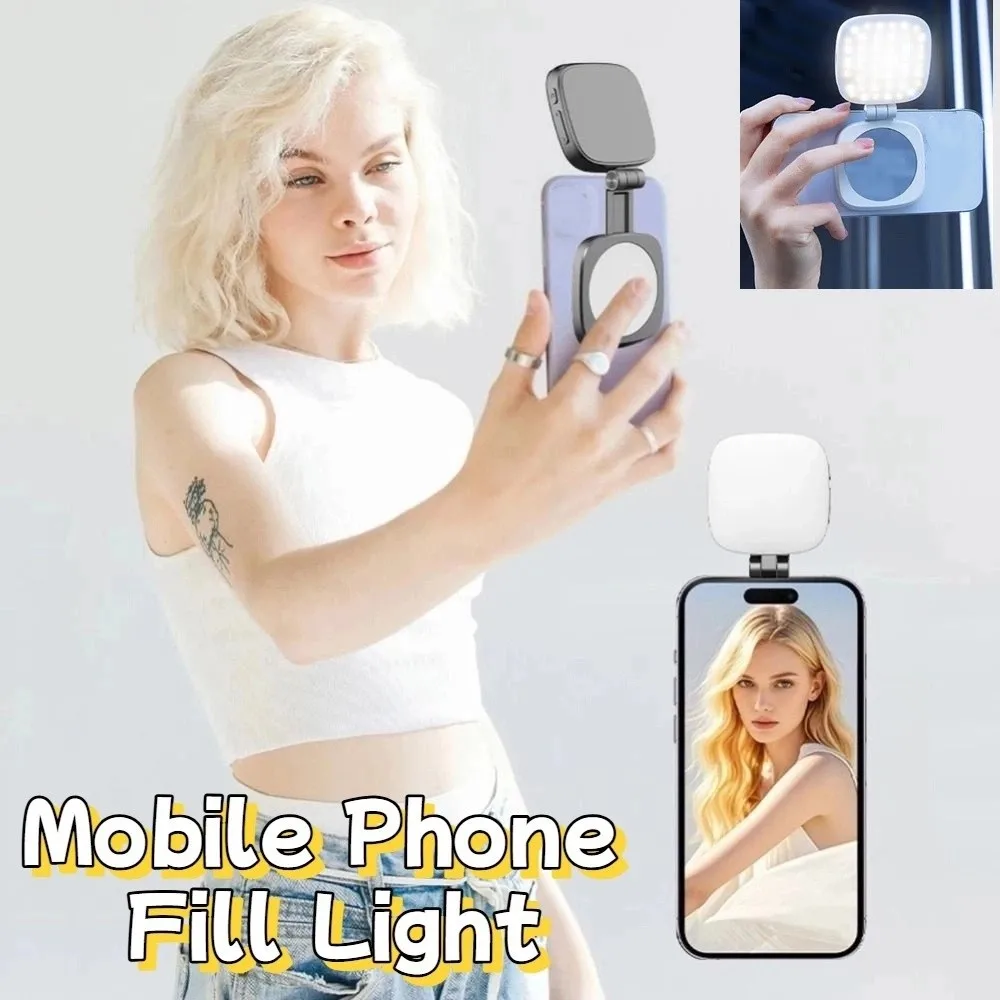360° Rotation Magnetic Phone Selfie Light 3 Color with Makeup Mirror Mobile Phone Fill Light Retractable adjustment Portable