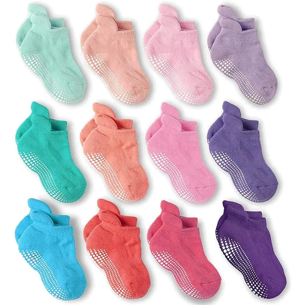 Non Slip Grip Ankle Boys and Girls Socks with Non Skid for Babies Toddlers and Kids Back to School