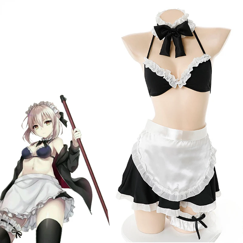 

Japanese Anime Fate/stay night Saber Maid Swimsuit Costume Altria Pendragon Bikini Swimwear Uniform Pool Party Cosplay