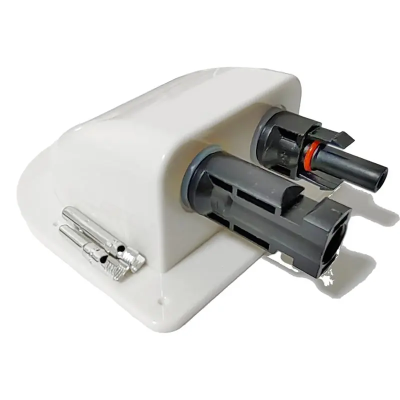 Curved Cable Connector Solar Panel Double Hole Wire Cable Entry Gland Sealing Box Waterproof For RV Caravan White-AT36