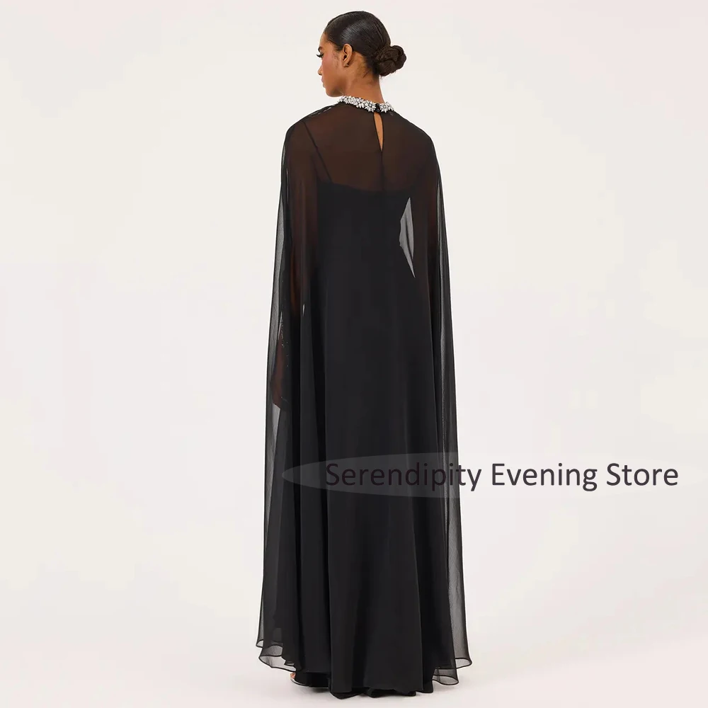 Evening Dresses for Women 2025 Crystal O Neck Detachable Cape Mermaid Evening Gowns Ankle Length Spaghetti Straps Formal Dresses