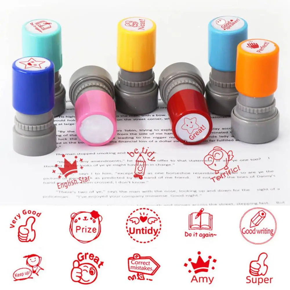 Timbri per cartoni animati fai-da-te Sigillo per bambini Timbri giocattolo per bambini Scrapbooking Stamper Ricompensa Sigillo Incoraggiamento Commenario Timbro Timbro didattico