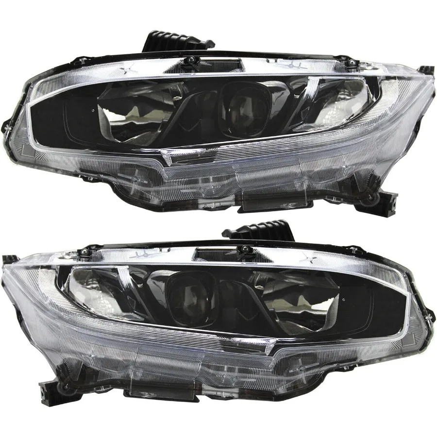 Projector Headlight Assembly for 20162021 Honda Civic with Halogen Bulb and LED DRL Replacement Headlamp for Driver and Passeng