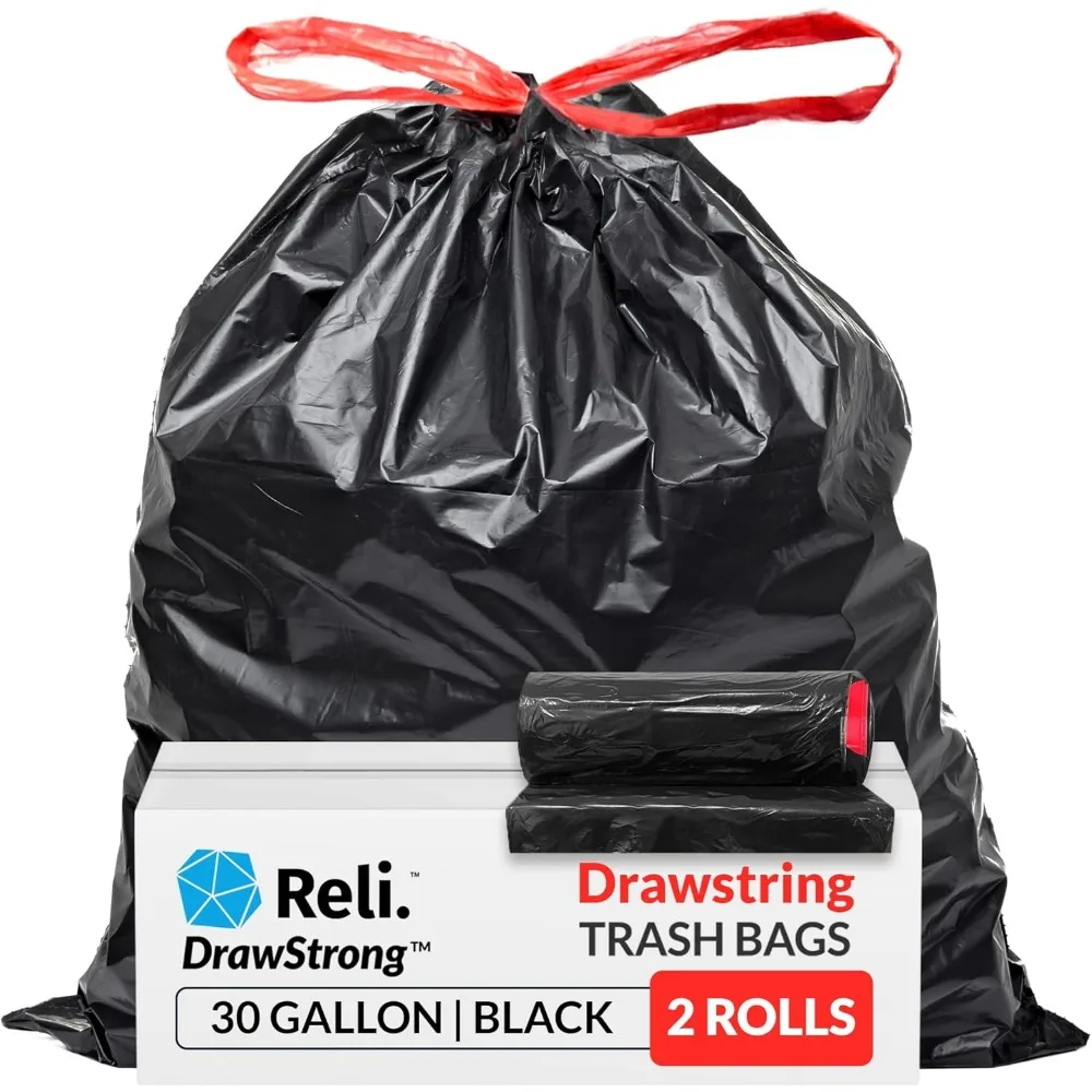 

Heavy Duty 30 Gallon Trash Bags with Drawstring, 150 Count Black Large Garbage Bags