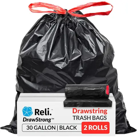 Heavy Duty 30 Gallon Trash Bags with Drawstring, 150 Count Black Large Garbage Bags