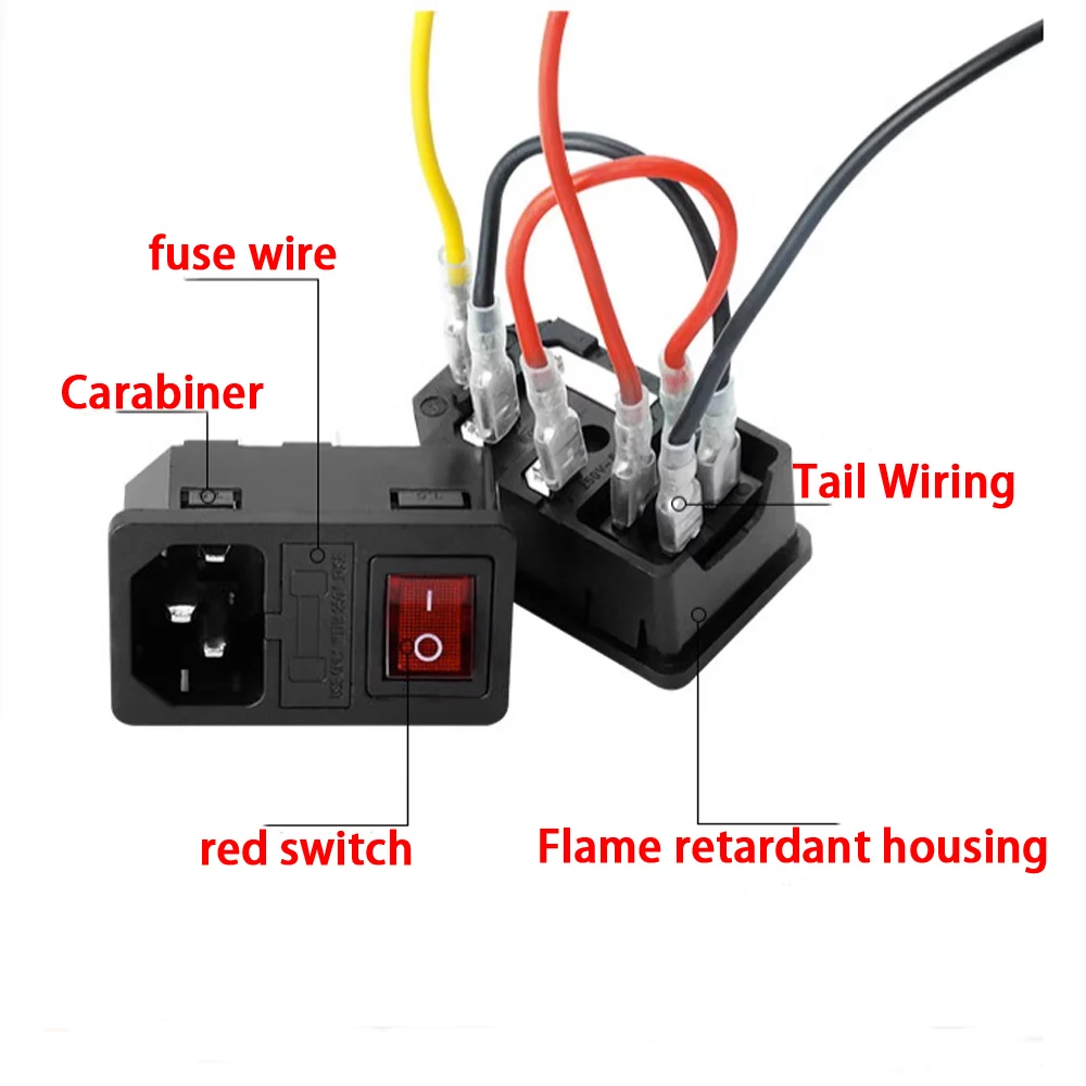 3-Pin w/AC Power Outlet 3-in-1 Pin Socket w/Switch Brass 10A C6 Fuse Inlet Plug Connector Computer Mounting Socket