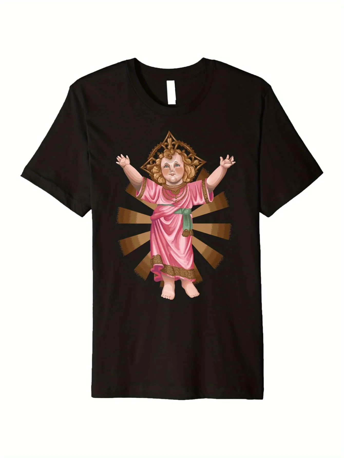 [Conforto Diário] Camiseta Premium Católica Divino Menino Jesus - 100% Algodão, Manga Curta, Gola Redonda - Jovens Santos de Praga