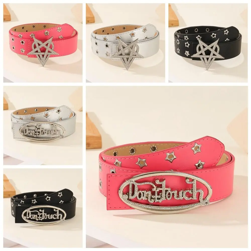 Hiphop Pu Leather Punk Style Belt Letter Metal Buckle Rhinestone Star Belt Vintage Streetwear Jeans Belt Party