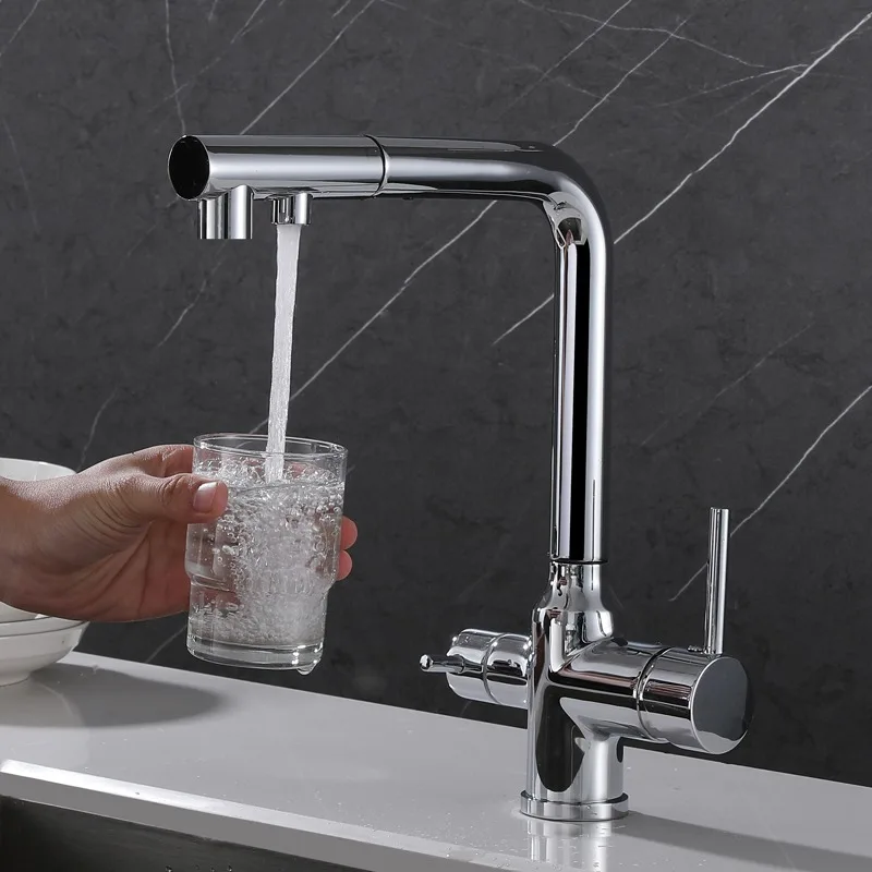 Factory Stainless Steel Water Purifier Filter Tap Black Kitchen Faucet With Pull Down Sprayer