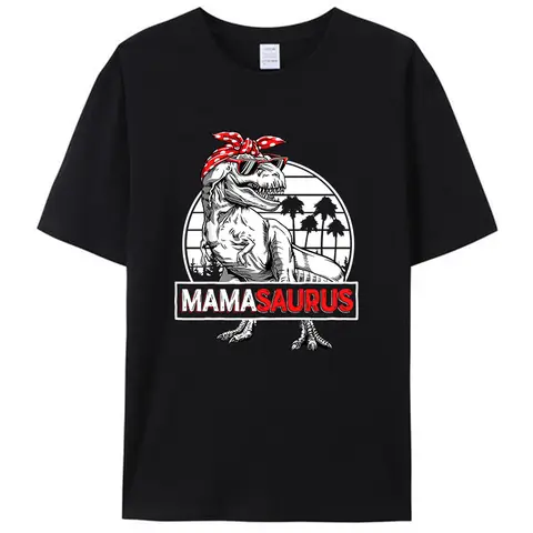Mamasaurus T Rex 공룡 코튼 상의, 재미있는 Mama Saurus 어머니 가족 티셔츠, 캐주얼 남성 의류, 여성 그래픽 티 셔츠