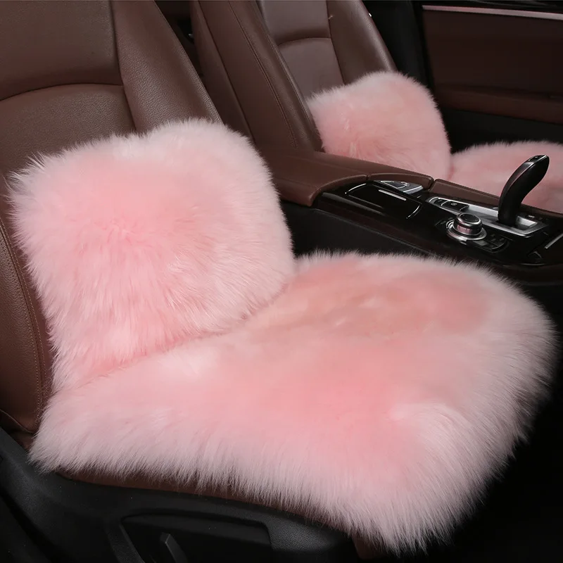 Super Comfort Australian Pure Natural Wool Car Seat Cover Warm Fur Sheepskin Interior Winter Seat Cushion x 1 + Waist Pillow x 1