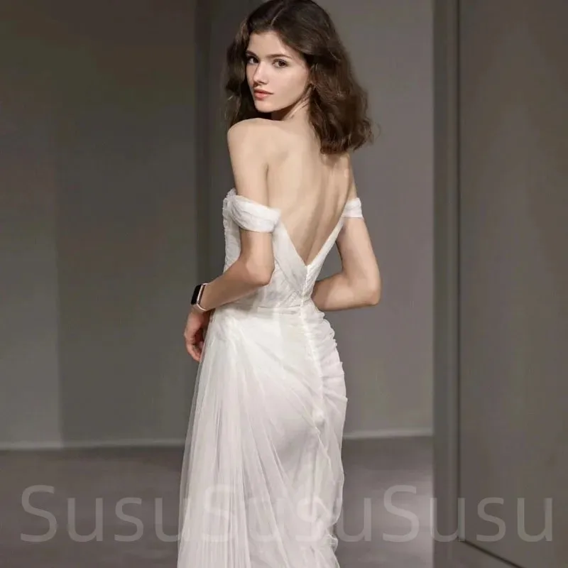 Vestido De novia De tul con escote Corazón, prenda De ilusión, mangas casquillo, lateral De sirena, espalda dividida, novedad De 2023