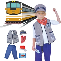 Kids Train Engineer Conductor Costume Prom Performance Costume Cosplay Clothing Equipment Props Pretend Play Toy