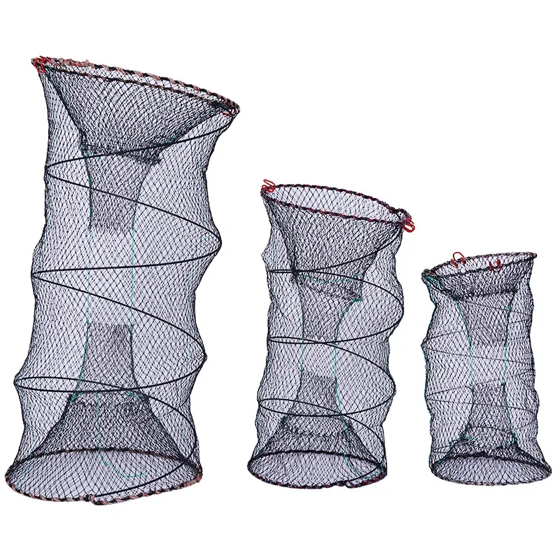 Collapsible Nylon Crab Trap Basket Net for Shrimp Crayfish Lobster Cage Fishing Net Fishing Pot with Spring