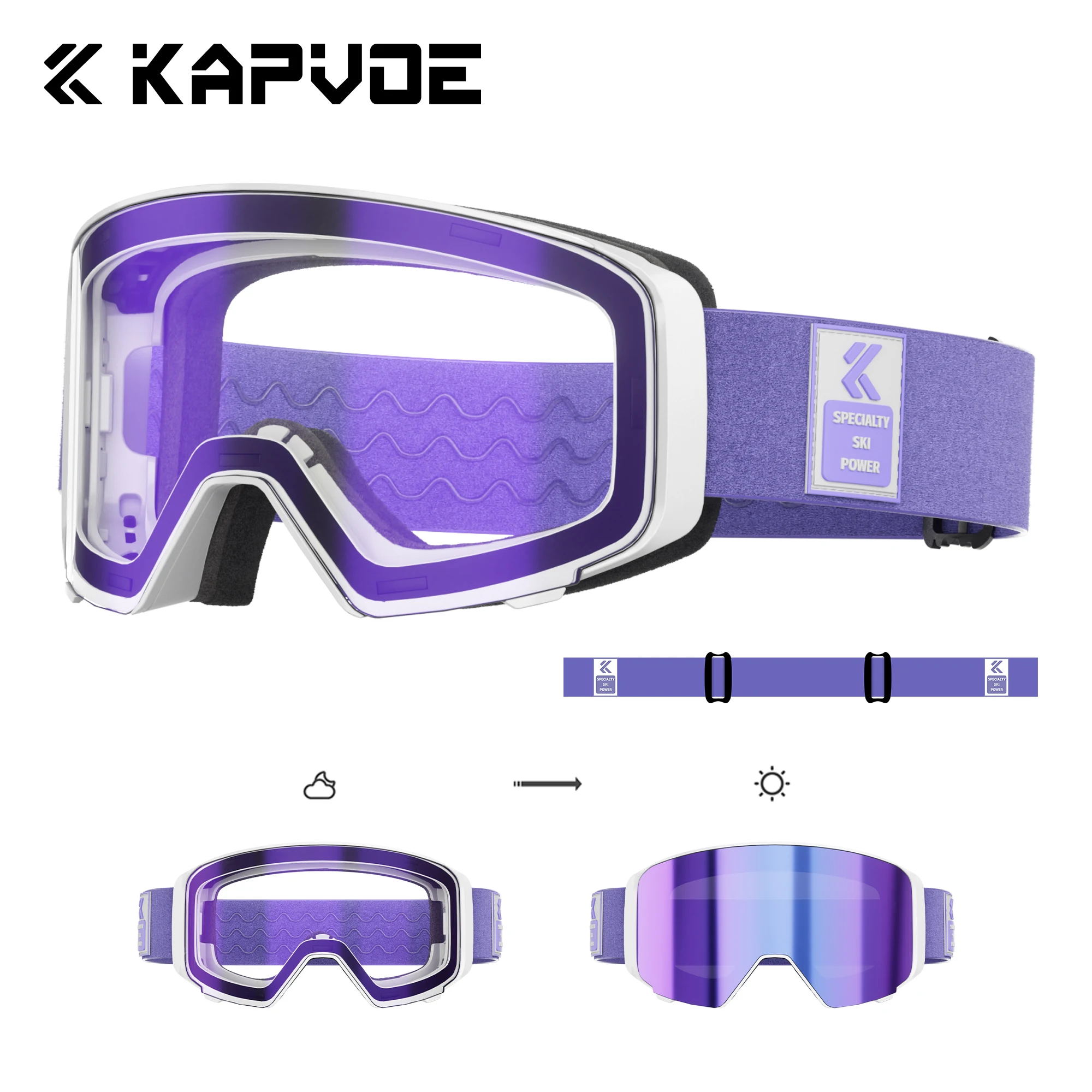 Kapvoe フリップオーバー磁気スノーゴーグルフォトクロミックスキー