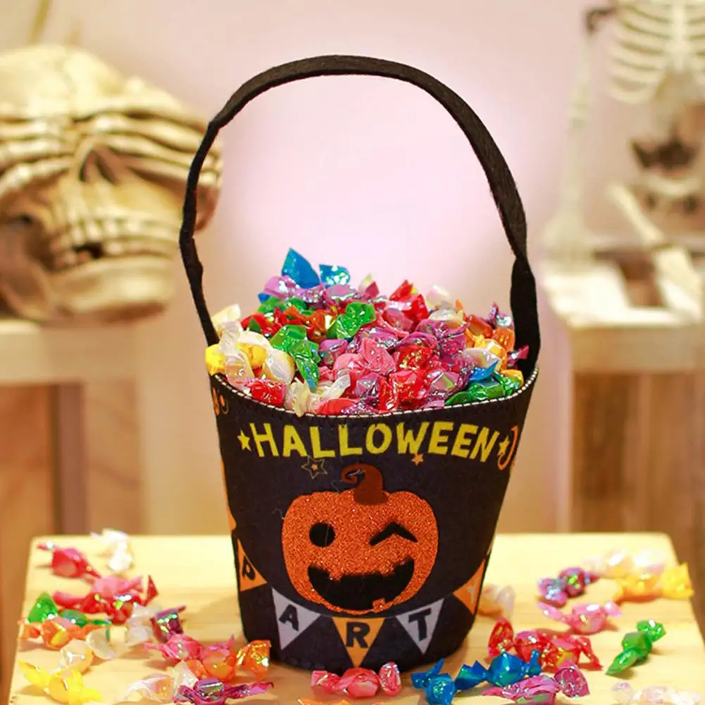 Halloween Gift Bag Chocolate Candy Bag Capacity Halloween Candy Bag with Handle Bat Pumpkin Print Treat Bag for Cosplay