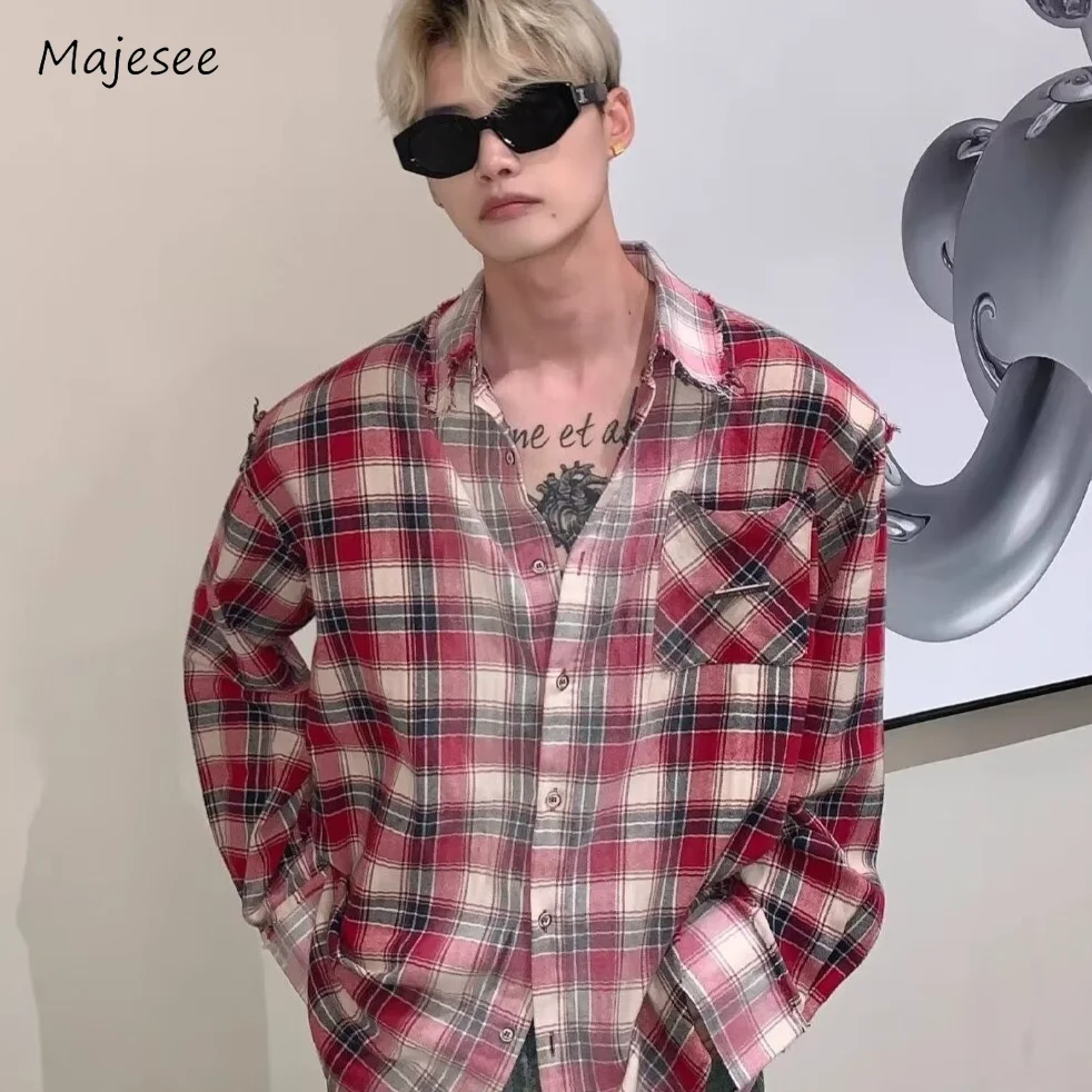 

Long Sleeve Plaid Shirts Men American Vintage Trendy All-match High Street Y2k Tops Couples Teens Streetwear Spring Autumn Chic