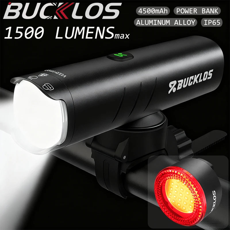 BUCKLOS 1500lumens Bicycle Lights IP65 Bicycle Front Light Aluminum Alloy Bike Headlight Recharge Cycling Lamp 400/600/800 Lumen