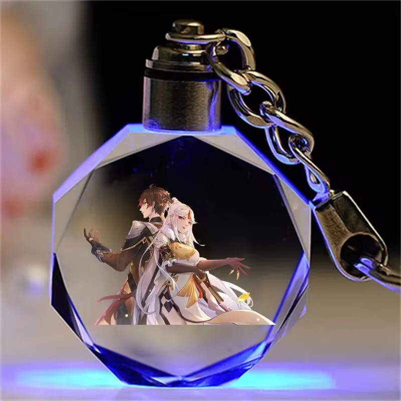 Genshin Impact, брелок с кристаллами вспышки из мультфильмов и аниме, подвеска для школьной сумки, Raiden General, орех, Чжунли, Сяо, сувенир