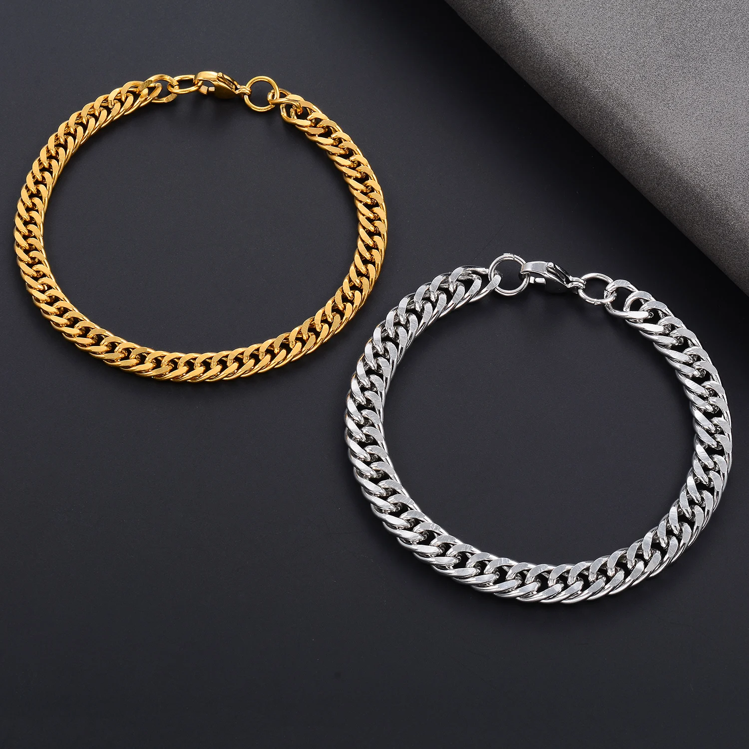 Klassisches Punk-Armband für Männer aus Edelstahl, kubanische Gliederkette, modisches Handgelenk-Schmuckstück, Geschenk. – Detail 5
