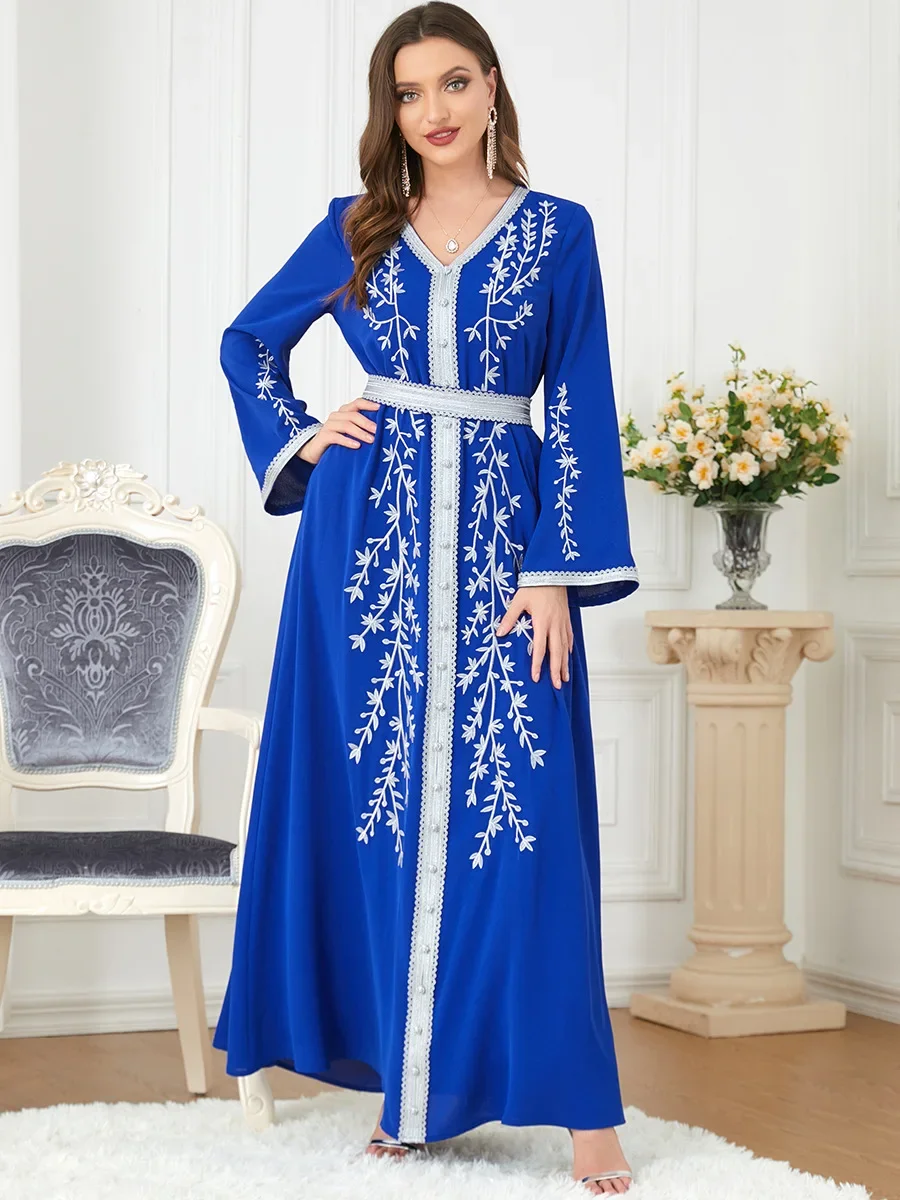 Vestido musulmán Abaya para mujer, Vestidos de fiesta, caftán largo, Abaya bordada, Jalabiya, Dubái, Islam, Otoño, 2023