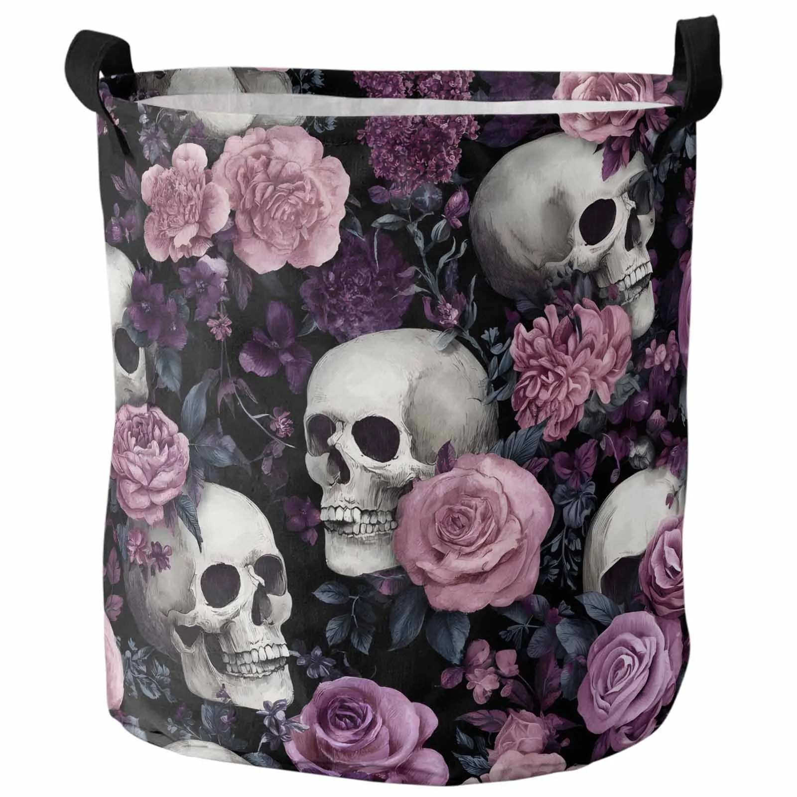 

Retro Purple Flower Skull Horror Foldable Dirty Laundry Basket Kid's Toy Organizer Waterproof Storage Baskets
