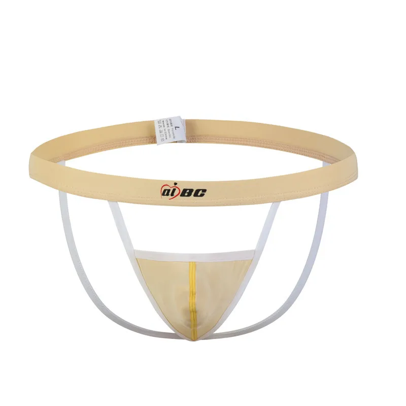 

AIBC Men's Double Thong Underwear Jockstrap Ice Silk Low Waist G Strings Hollowed Out Sexy Fashionable Breathable Design