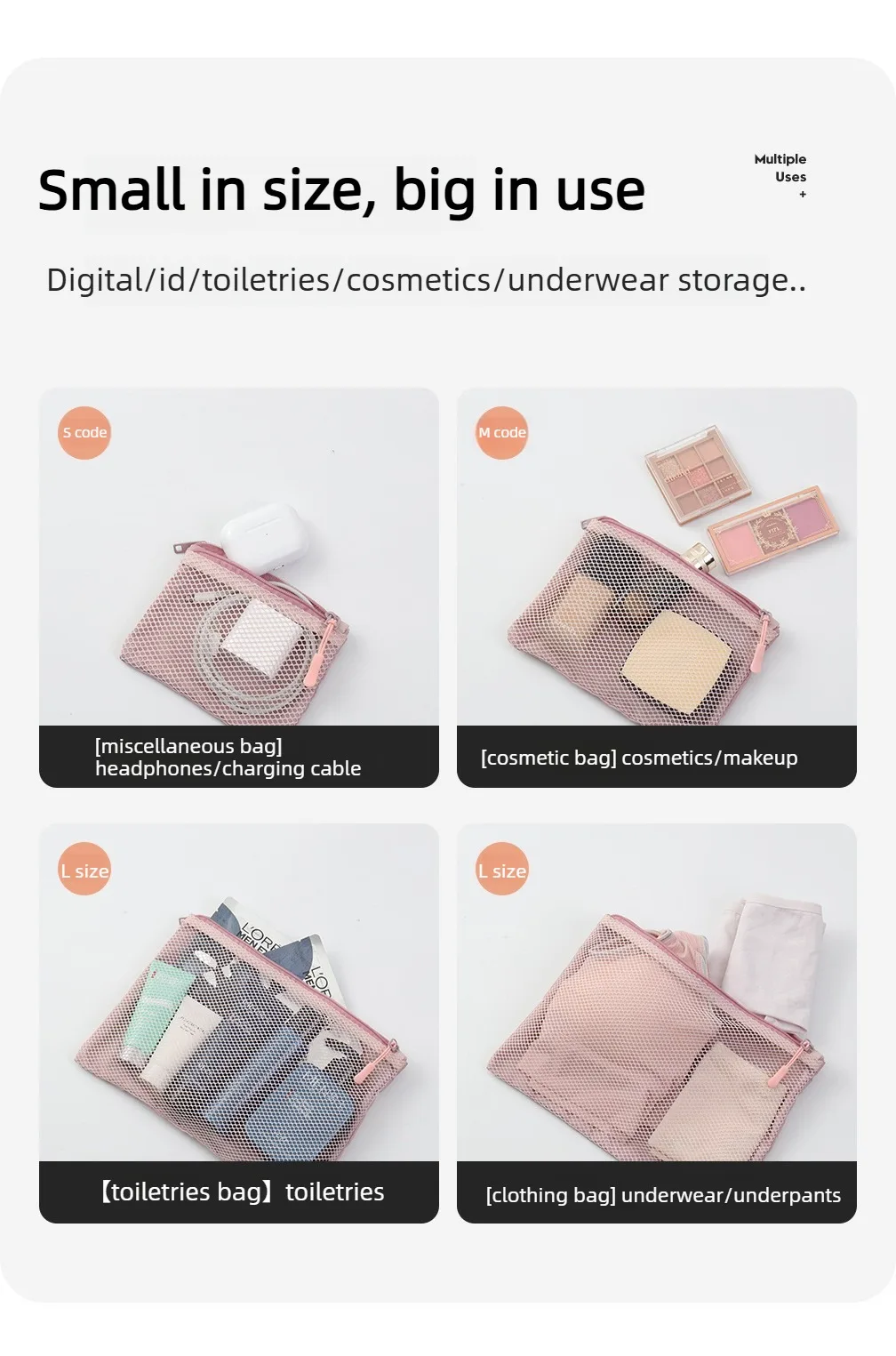 Mesh-Tech-Organizer-Tasche mit Doppelreißverschluss aus Polyester für Kabel, Ladegeräte, tragbare Reise-Make-up-Aufbewahrungstasche für den Heimgebrauch – Detail 6