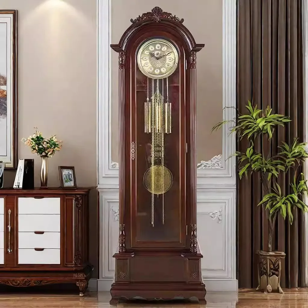 Living room high-end light luxury floor clock American retro solid wood vertical seat clock mechanical standing clock