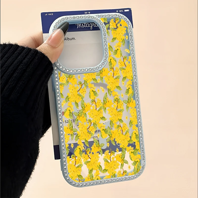 

Flower Bling Diamond Magnetic Case for iPhone 17 Air 16 15 Pro Max 14 Plus 13 Pro 12 11 16E Luxury Camera Protection for MagSafe