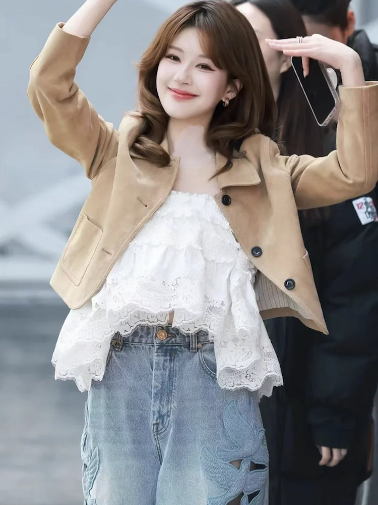 

Модный женский хлопковый укороченный топ-жилет цвета хаки с кружевной вышивкой и белая джинсовая куртка без бретелек для весны, лета и осени