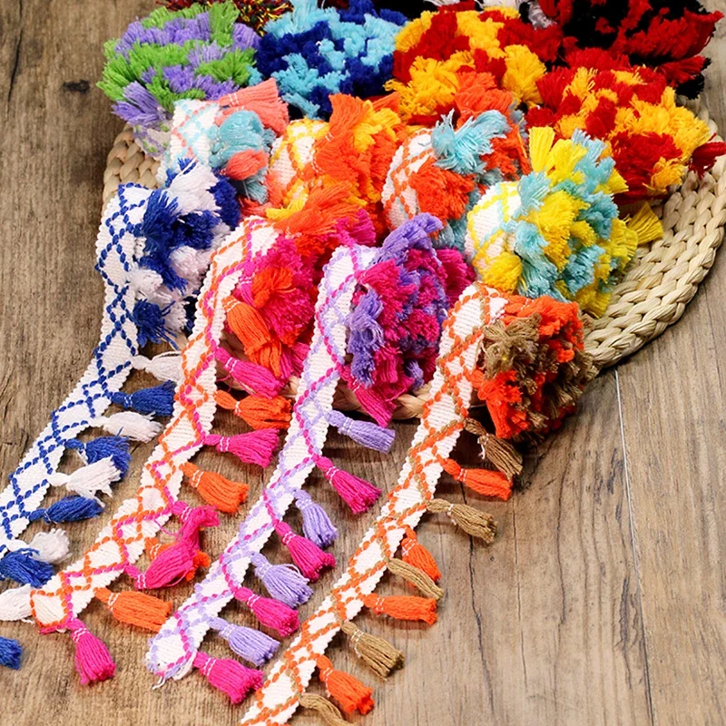 

5 м помпон с кисточкой, кружевная лента для шитья, отделка в этническом стиле, бахрома, вязаная ткань, ручная работа, сделай сам, аксессуары для украшения одежды