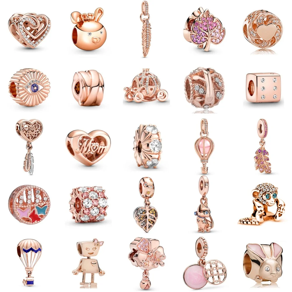 

2025 New Rose Gold Plated Pendant Alloy Hollow Charm Beads For Pandora DIY Bracelet Necklace Jewelry Accessories Gifts