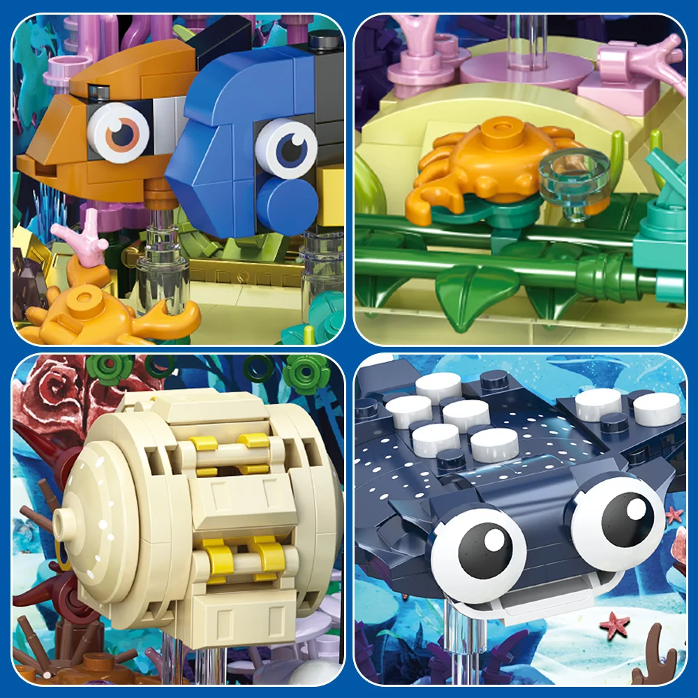 Fish Tank Block Set with Lights, Aquarium, Marine Life, Shark Eco Tank, Block Playset for Kids 6+ Years, Gift for Ocean Lovers view 5
