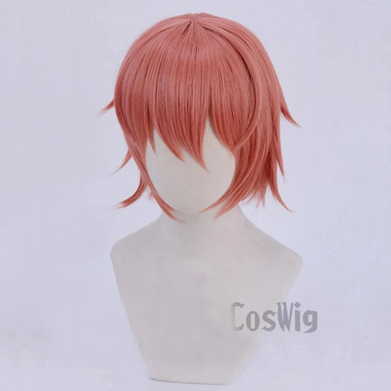 Anime Doki Doki Literature Club Sayori Short Pink Red Heat Resistant Hair Cosplay Costume Wigs + Bow Hairpin + Free Wig Cap